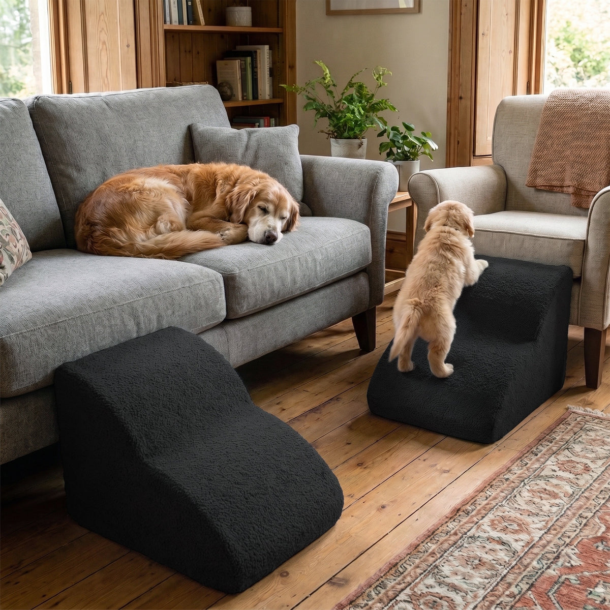 CAT DOG STAIRS BED PLATFORM 2 DEGREES 30 CM BOUCLE BLACK Manufacturer code M-ST-3487-214235-P-ST03-30-30-50-B03