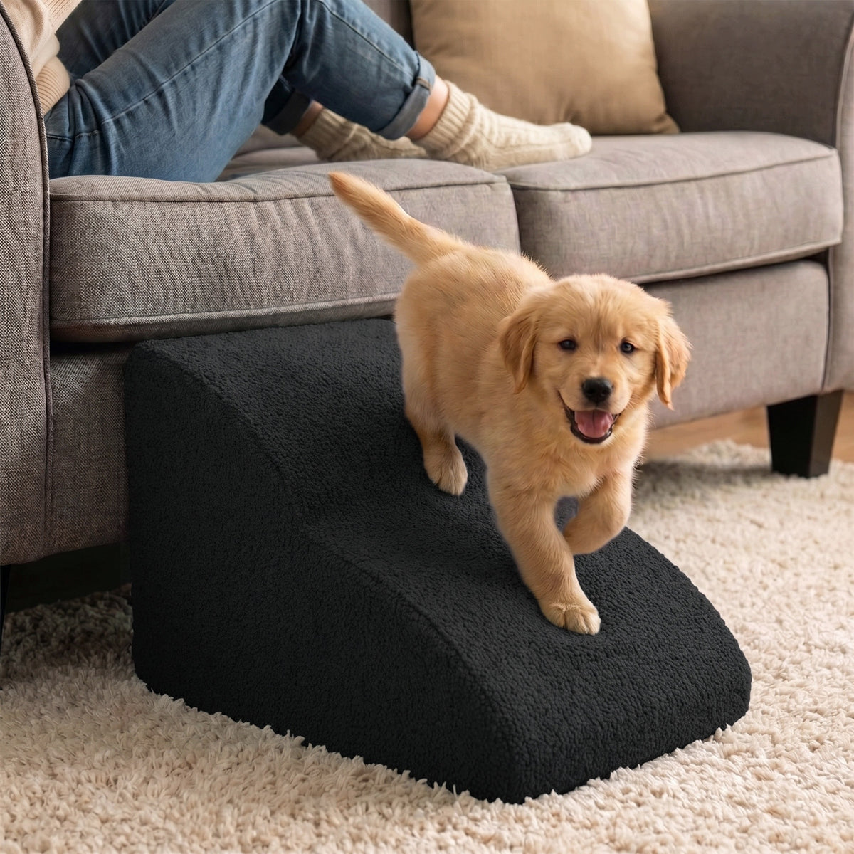 CAT DOG STAIRS BED PLATFORM 2 DEGREES 30 CM BOUCLE BLACK Packaging status original