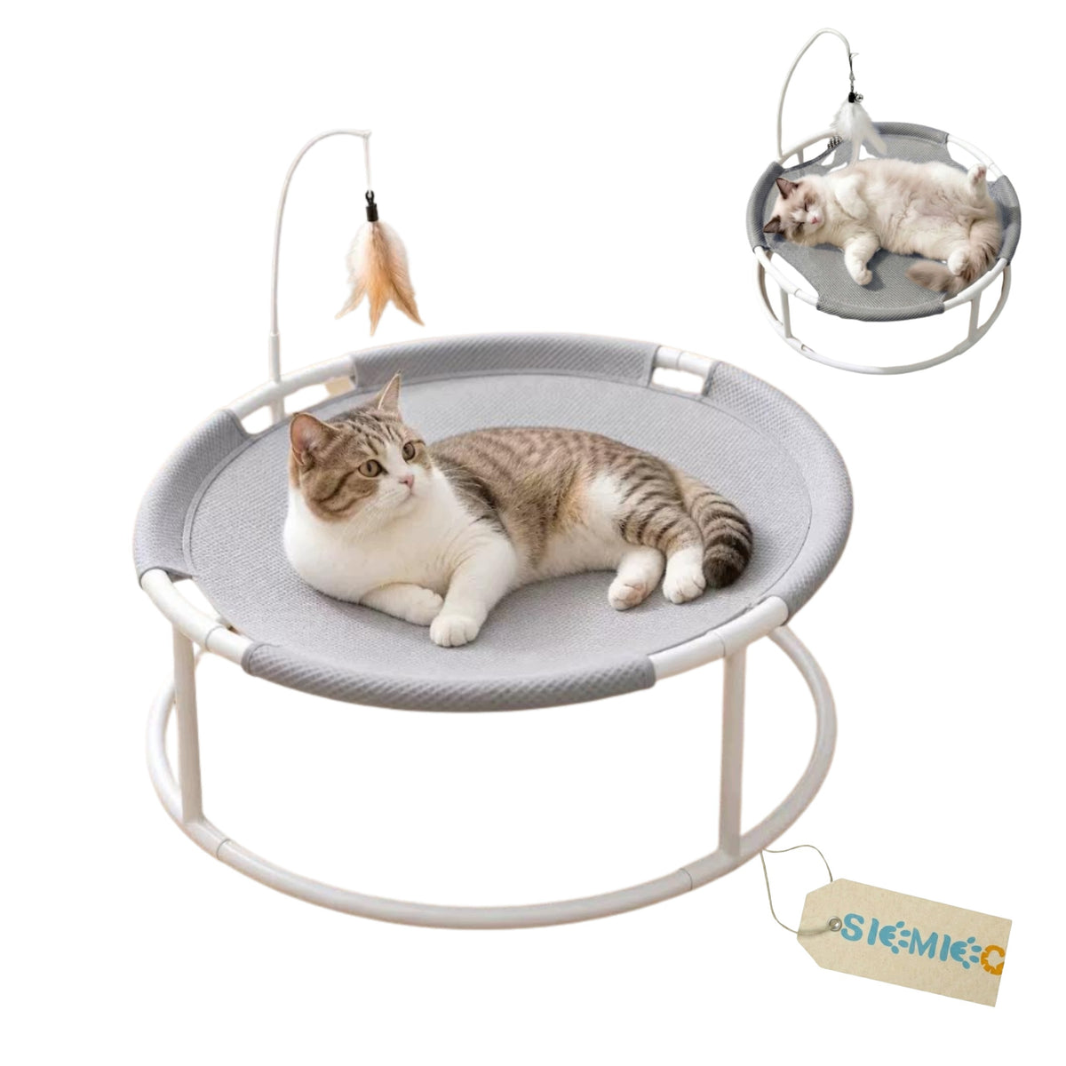 CAT HAMMOCK BED WITH FISHING ROD SLEEPING PLACE AND TOY 2IN1 LARGE 47CM
