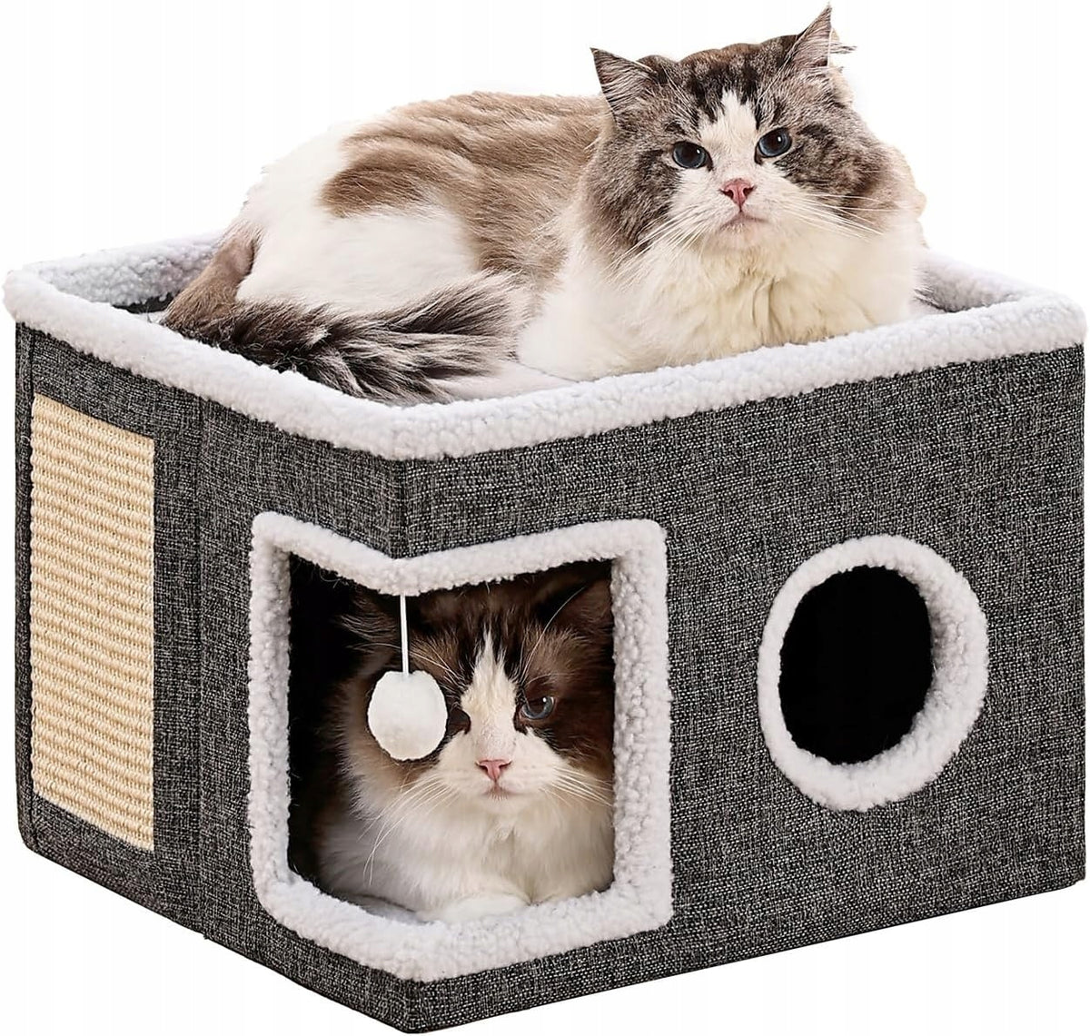 CAT HOUSE 2-LEVEL FOLDING BED BOOTH SCRATCHING POST GREY 42x42x35cm