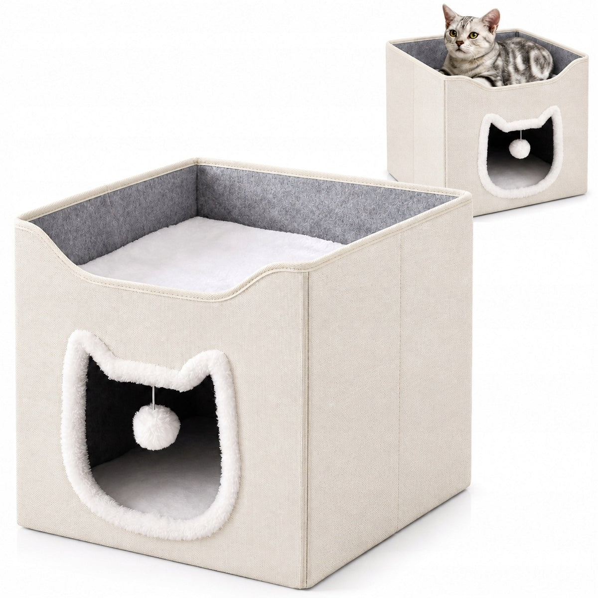 CAT HOUSE 2in1 BED WITH BOOTH FOLDING WITH SOFT PILLOWS POMPOM