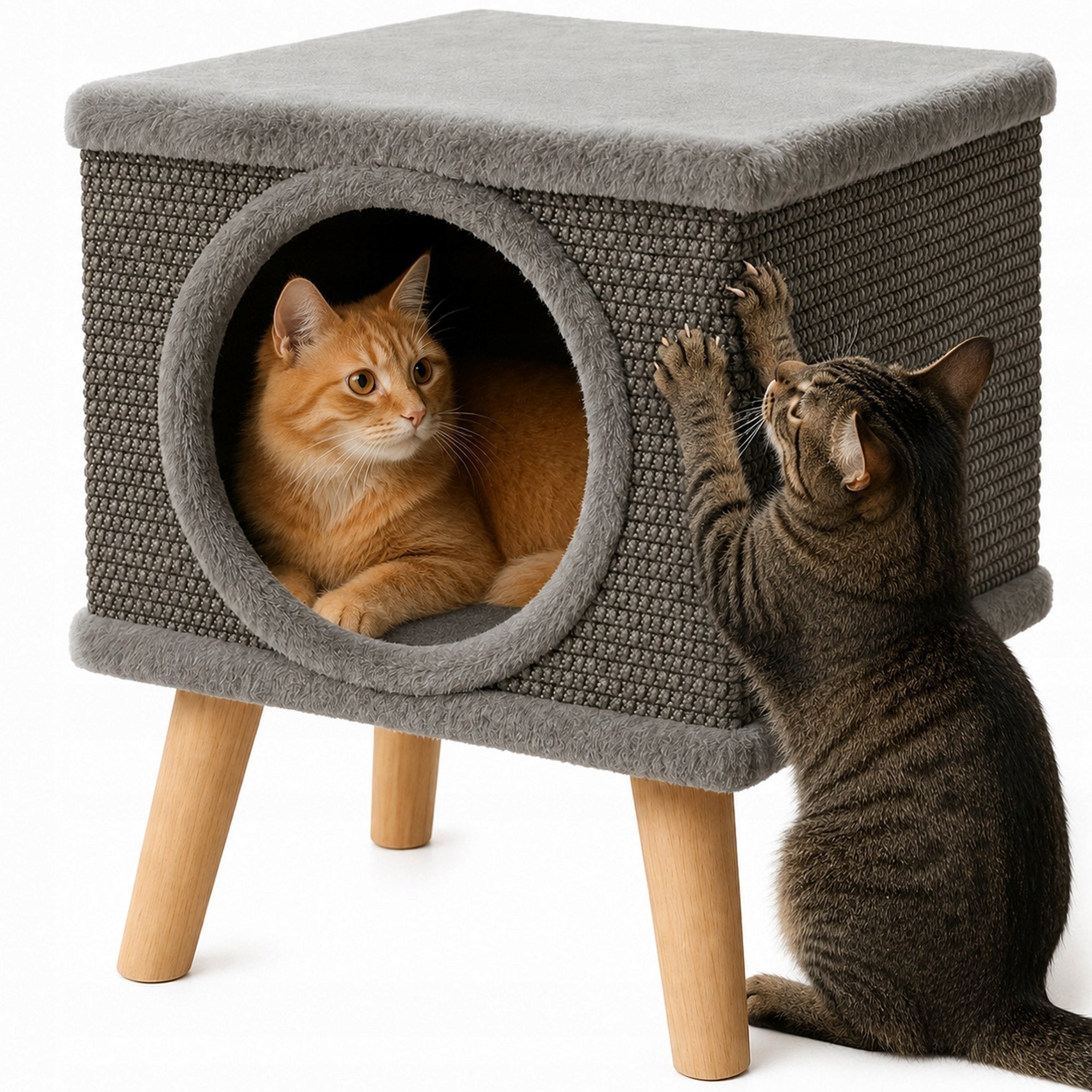 CAT HOUSE BED WITH SCRATCHING POST BOOTH LEGS TOY SCRATCHING POST 38x32x32CM