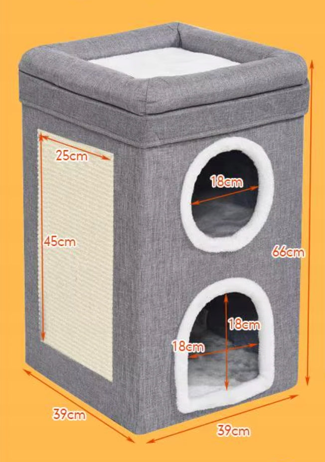 CAT HOUSE BOOTH 3-LEVEL FOLDING SCRATCHING POST TOWER BED 42x41x66CM Brand Zaxer