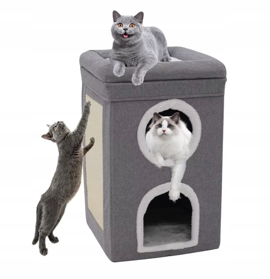 CAT HOUSE BOOTH 3-LEVEL FOLDING SCRATCHING POST TOWER BED 42x41x66CM