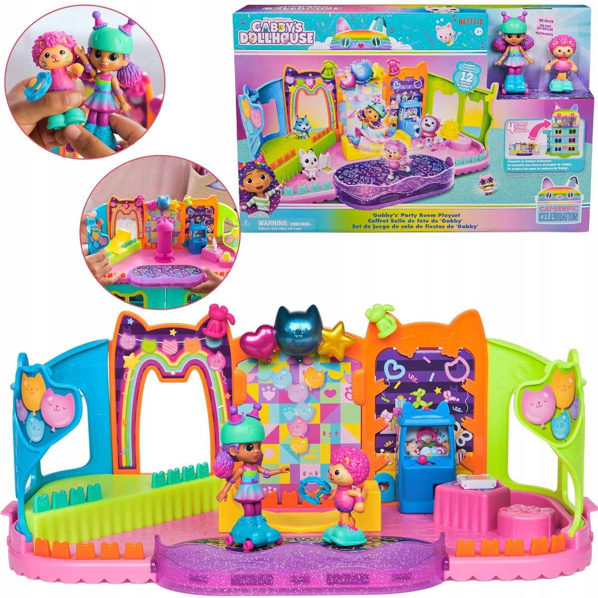 CAT HOUSE GABI GREAT SET PARTY ROOM WITH RAMP 2 FIGURINES ON ROLLER SKATES