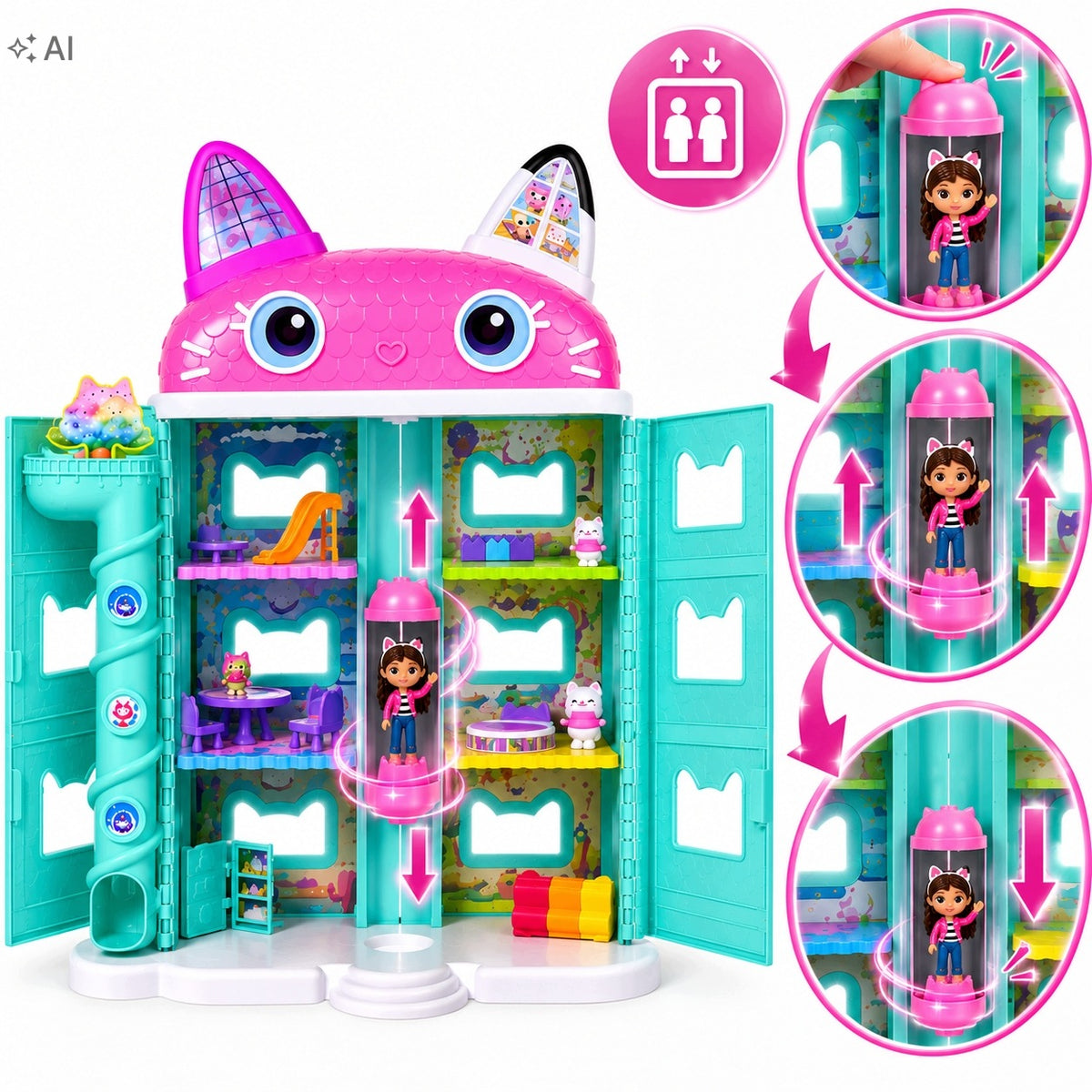 CAT HOUSE GABI TOY FIGURINES GREAT 60CM INTERACTIVE WITH ELEVATOR DOLL Manufacturer code Dom, lego, klocki, kolorowanka, do zabawy