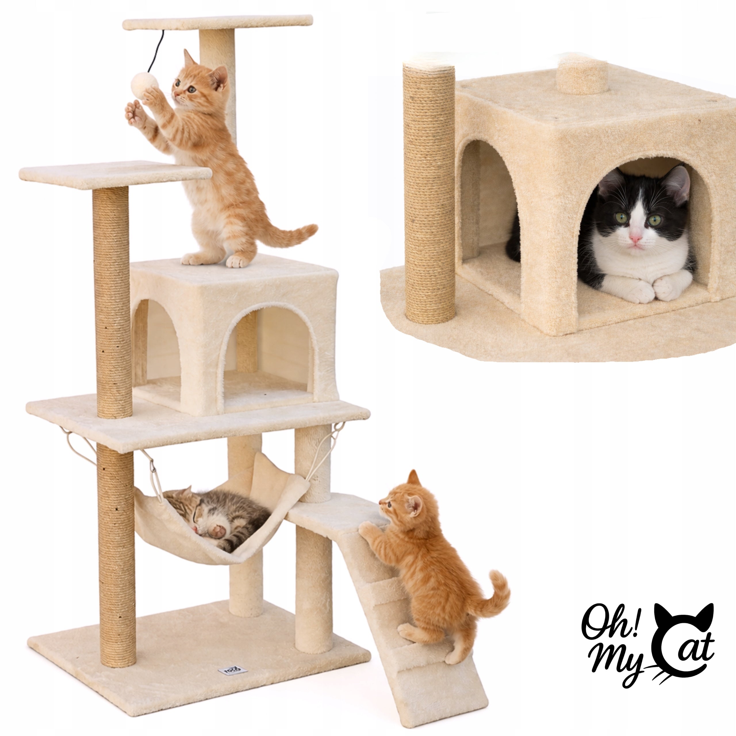 CAT SCRATCHER 125cm High House Bed Post Toy Beige Tree