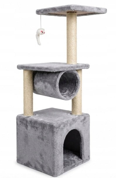 CAT SCRATCHER 93 CM GREY BED COTTAGE TOWER POST TUNNEL TOY Manufacturer code 5907333266699