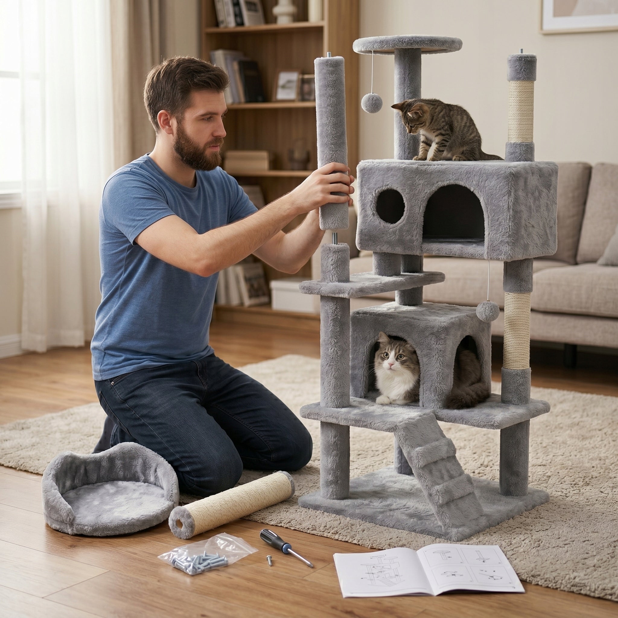 CAT SCRATCHER BED COTTAGE POST TOWER SCRATCHING TOY LARGE HIGH Kind tall scratching post bed scratching post scratching tower