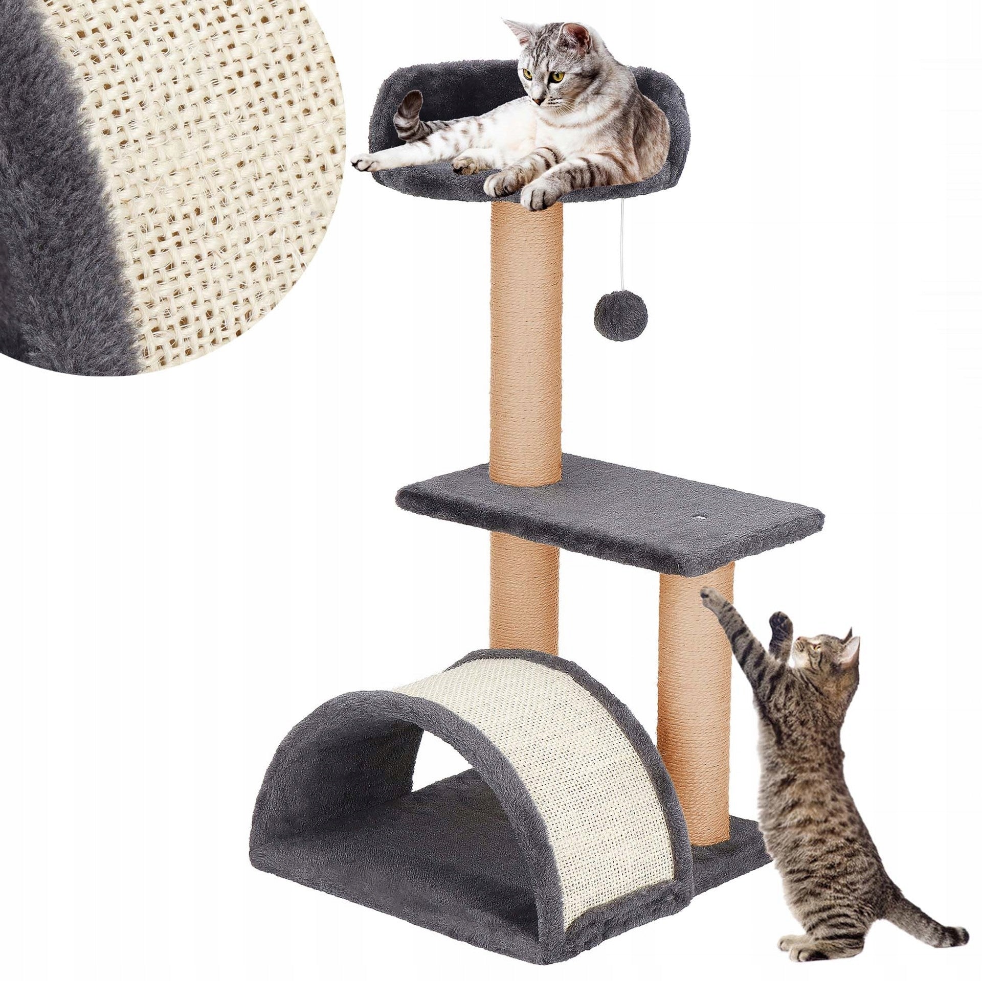 CAT SCRATCHER BED COTTAGE TOWER LARGE POST 3 LEVELS+TOY STRING Color multicolor
