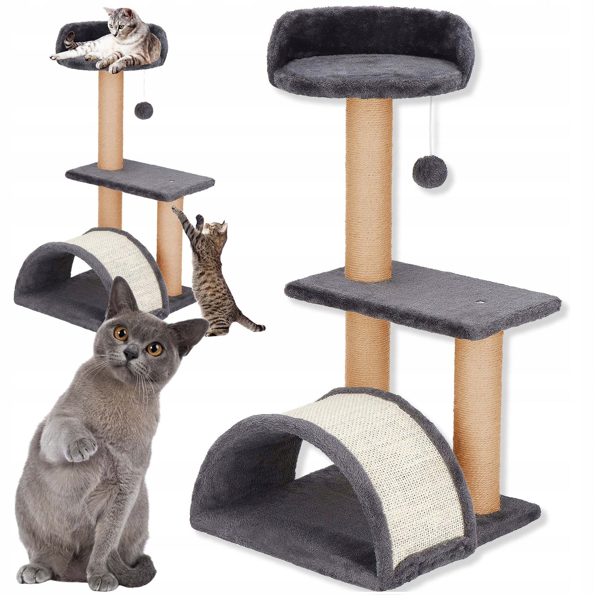 CAT SCRATCHER BED COTTAGE TOWER LARGE POST 3 LEVELS+TOY STRING Height (cm) 61 - 100 cm