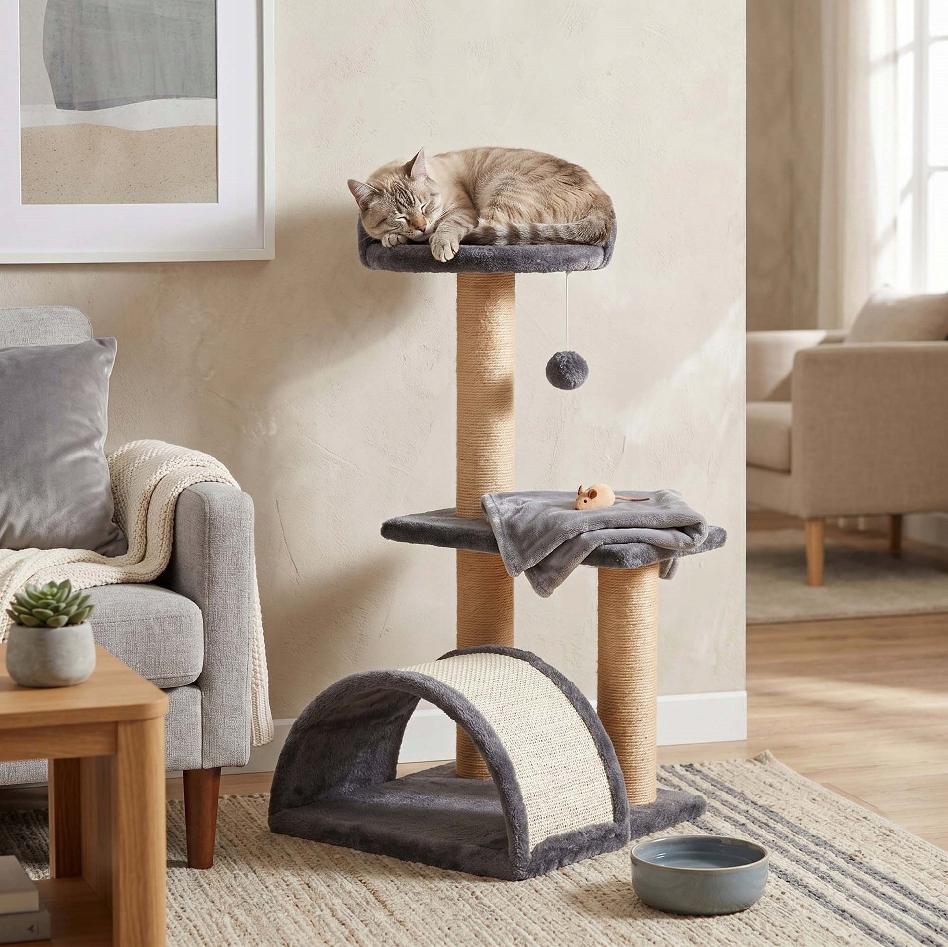 CAT SCRATCHER BED COTTAGE TOWER LARGE POST 3 LEVELS+TOY STRING Manufacturer code PA1035
