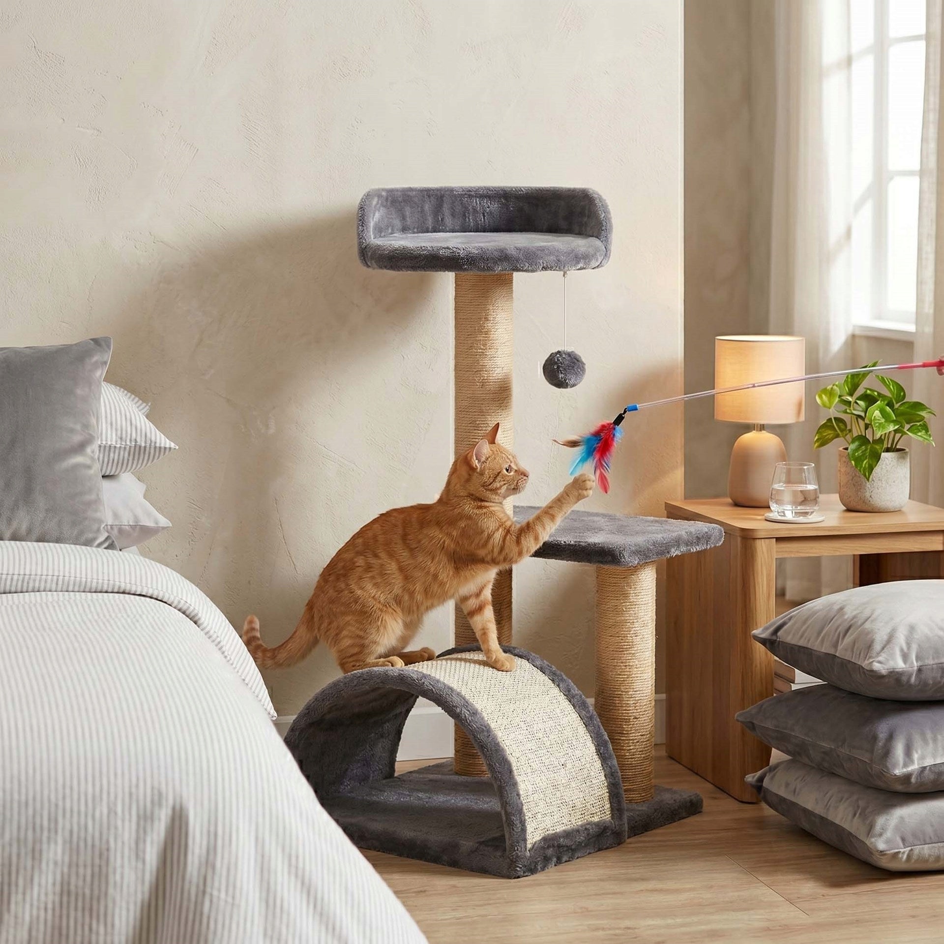 CAT SCRATCHER BED COTTAGE TOWER LARGE POST 3 LEVELS+TOY STRING Trade name PA1035 DRAPAK DLA KOTA WIELOPOZIOMOWY