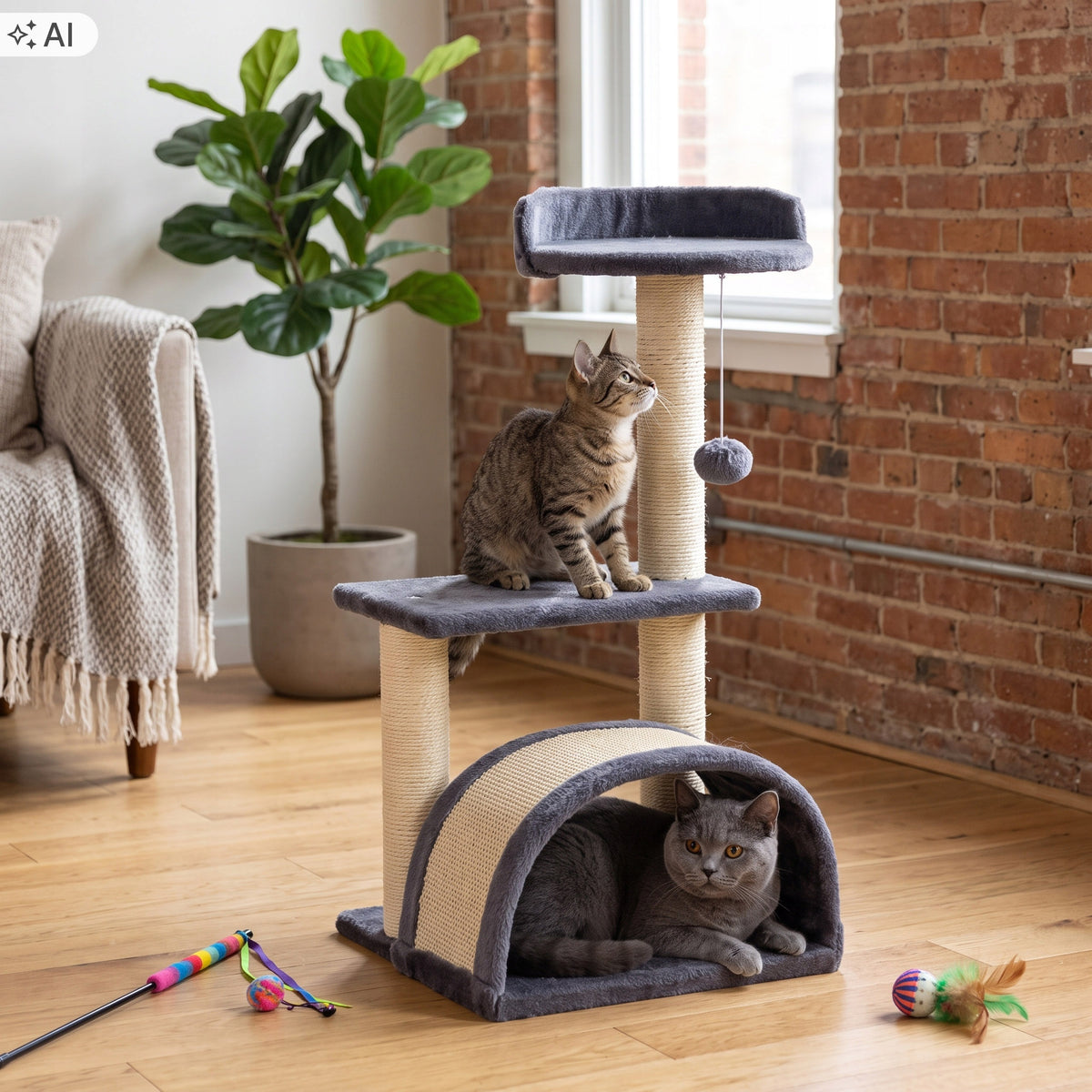 CAT SCRATCHER HIGH POST BED COTTAGE TREE TOWER BALL 67 cm Packaging status original