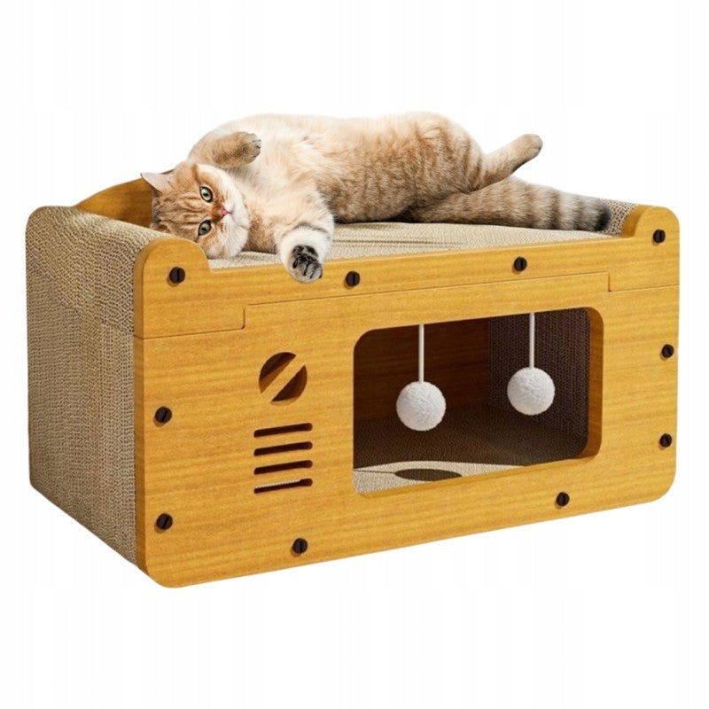 CAT SCRATCHER HOUSE BED XL Wooden Toy Booth Two-Tier ECO