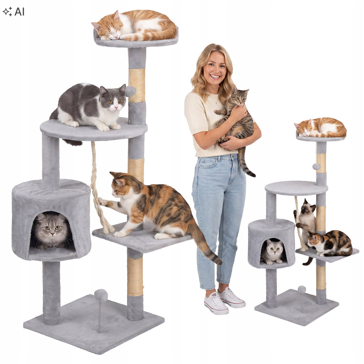 CAT SCRATCHER LARGE HIGH POST BED COTTAGE TREE TOWER 116 cm