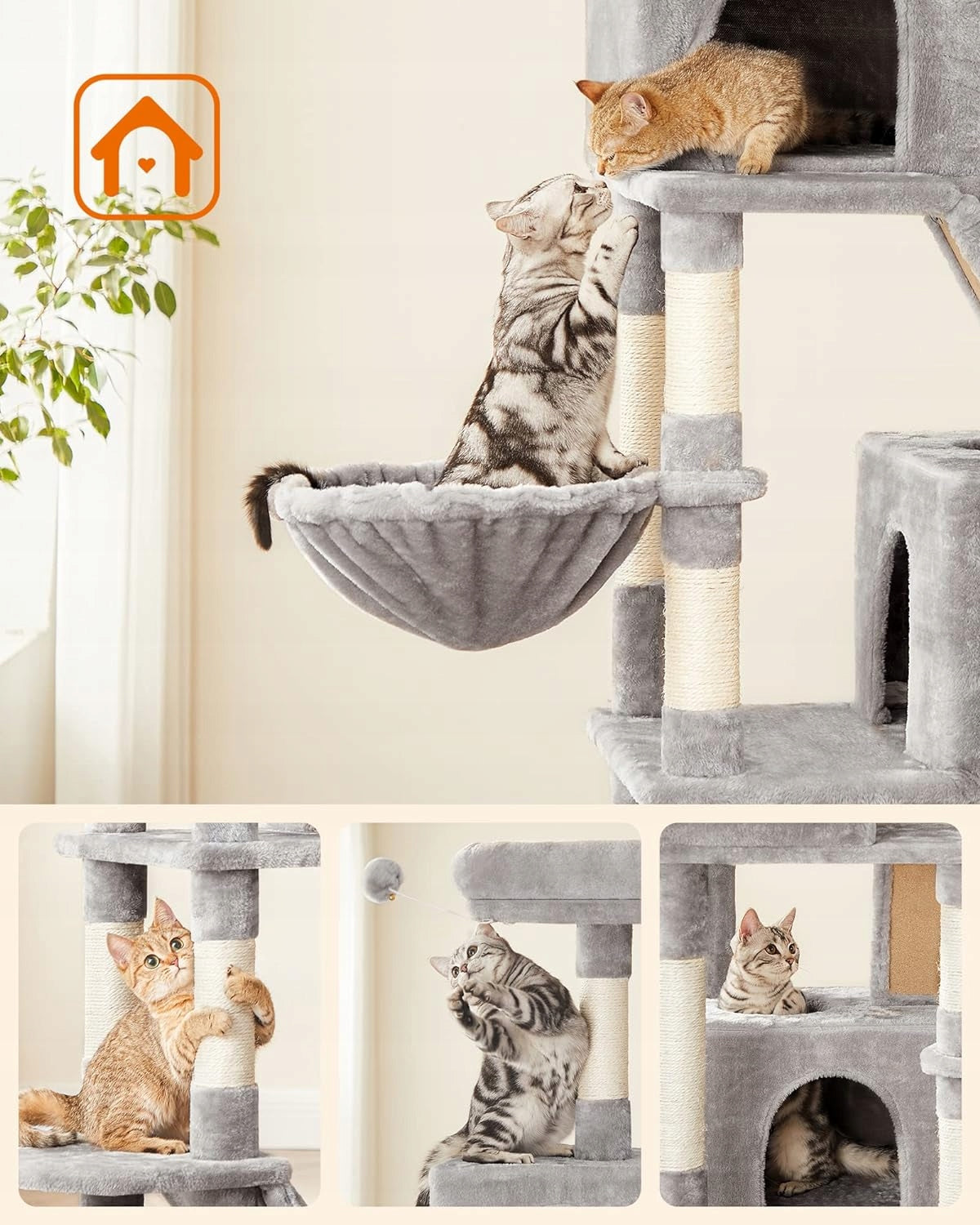 CAT SCRATCHER LARGE XXL HIGH 7 LEVELS BED POST COTTAGE 206 CM Color gray