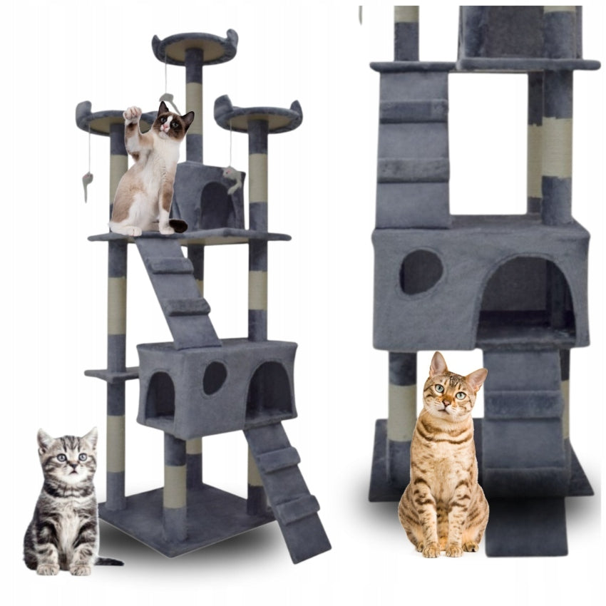 CAT SCRATCHER LIGHT GREY 170CM TREE WITH SISAL BEDS POSTS COTTAGES
