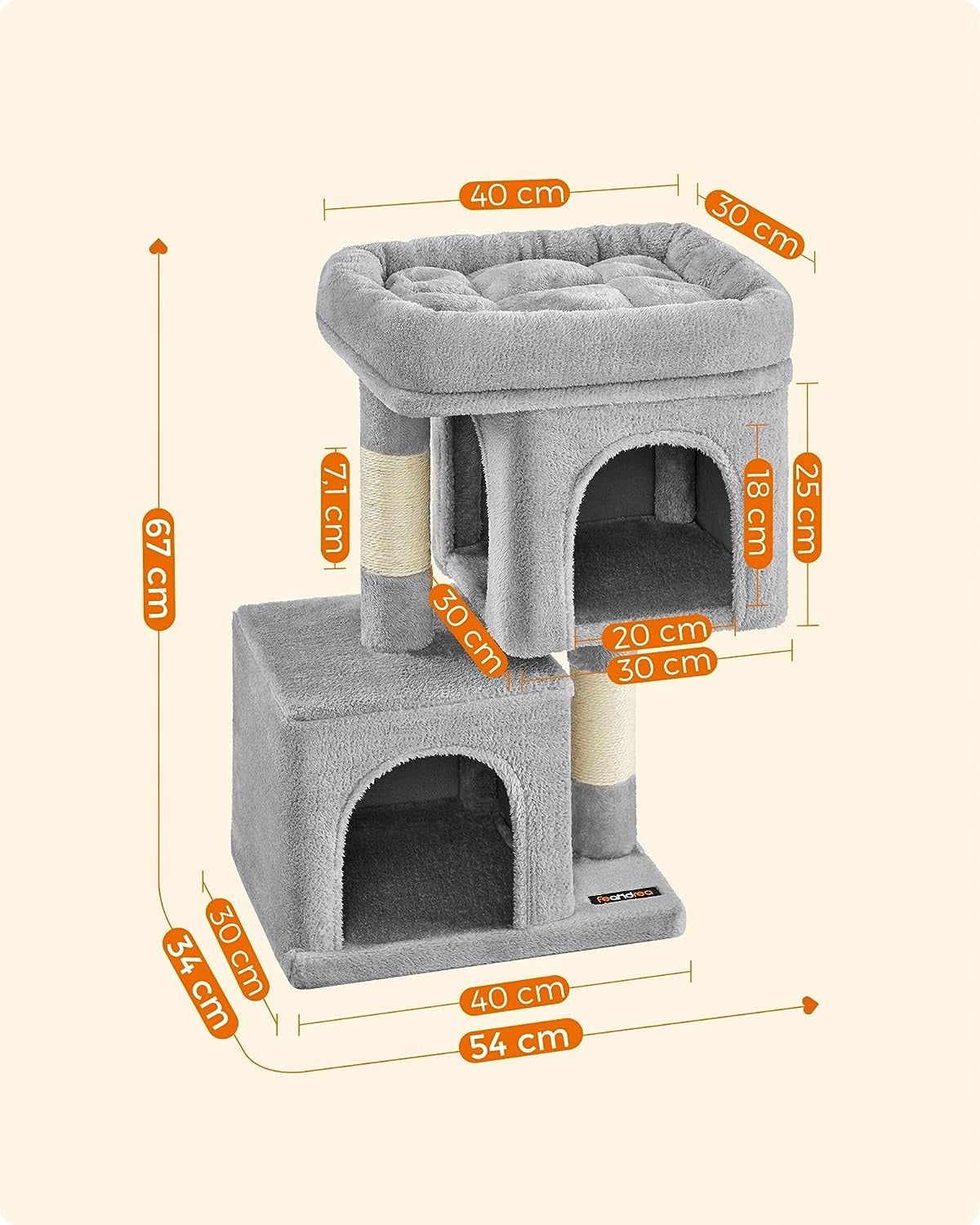 CAT SCRATCHER SMALL BED HOUSE CAVE POST SUN LOUNGER 2 LEVELS 67cm Brand Feandrea