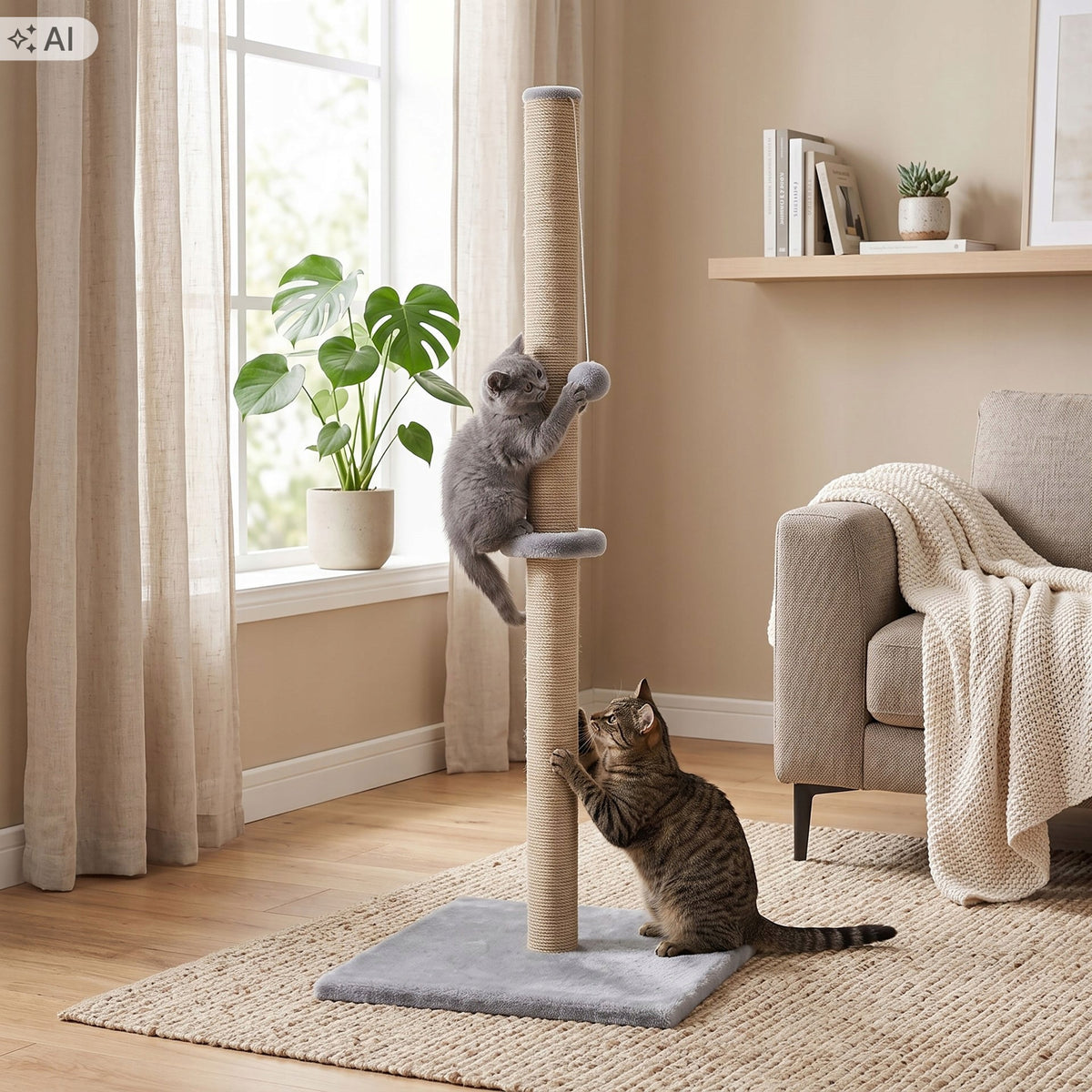 CAT SCRATCHER TOWER POST HIGH LARGE SISAL STRING +TOY BED Packaging status original