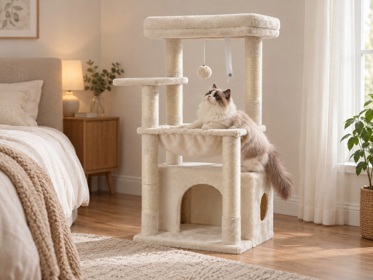 CAT SCRATCHER TREE WITH BASKET BED SISAL PLUSH BALL 80CM Manufacturer code B0F197G9GM