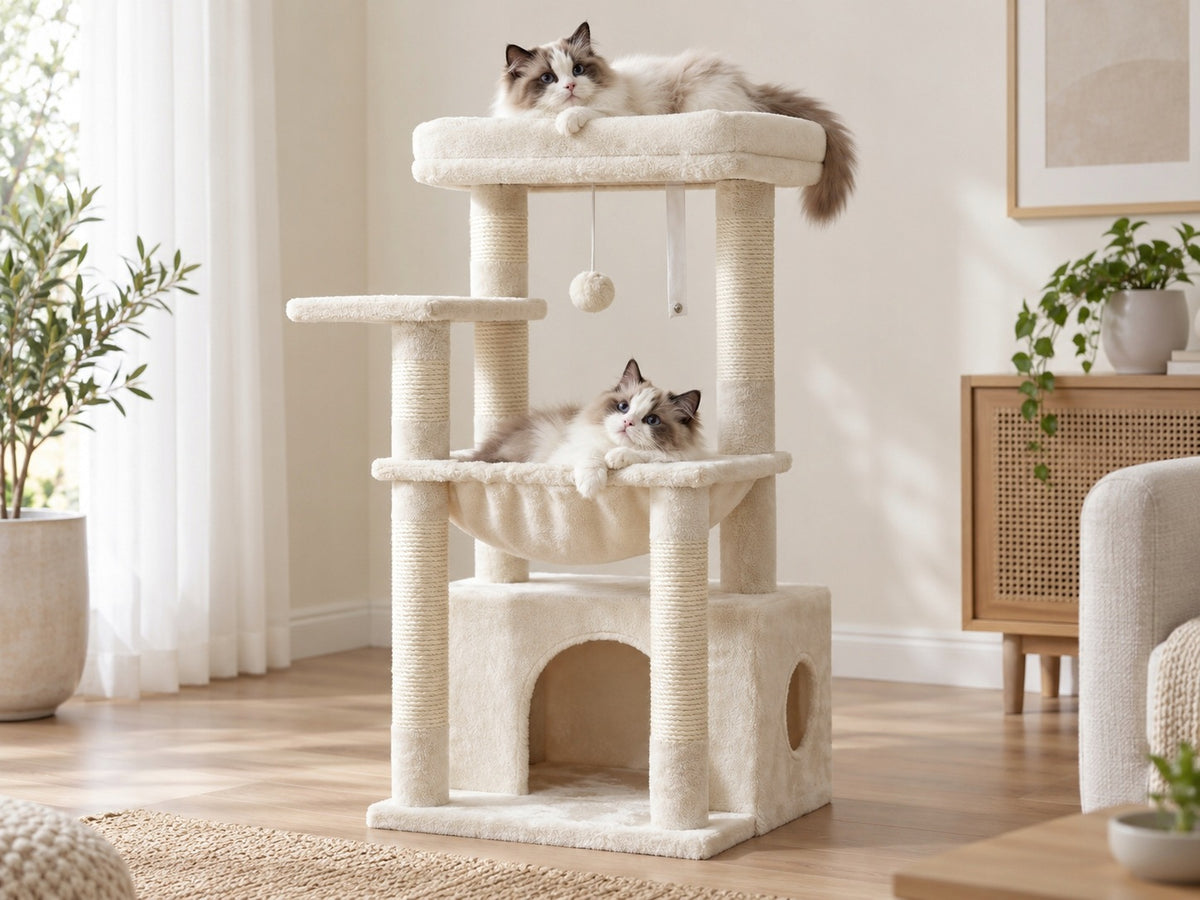 CAT SCRATCHER TREE WITH BASKET BED SISAL PLUSH BALL 80CM Packaging status original