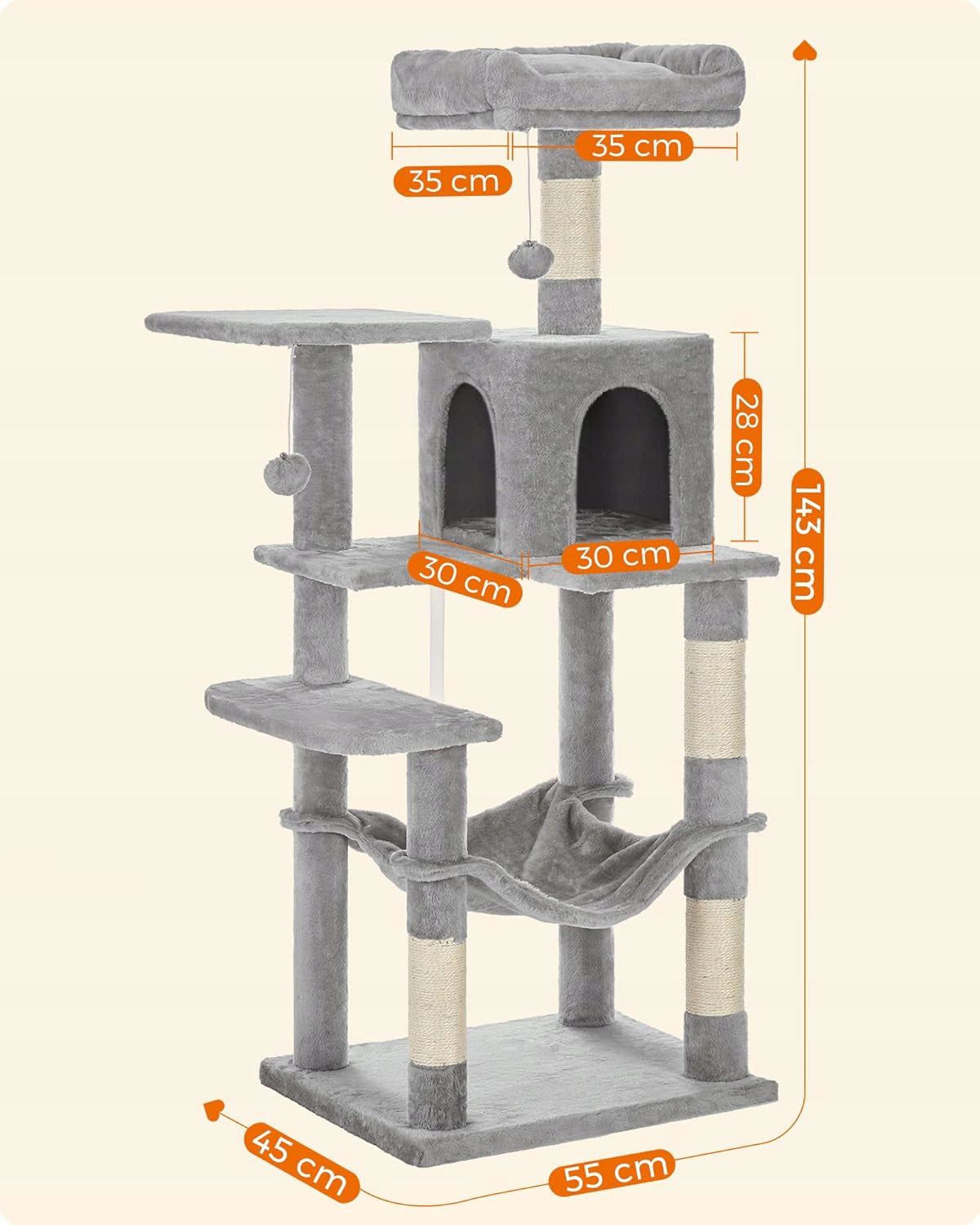 CAT SCRATCHER multi-level BED SCRATCHING POST TOWER 143cm Brand Feandrea