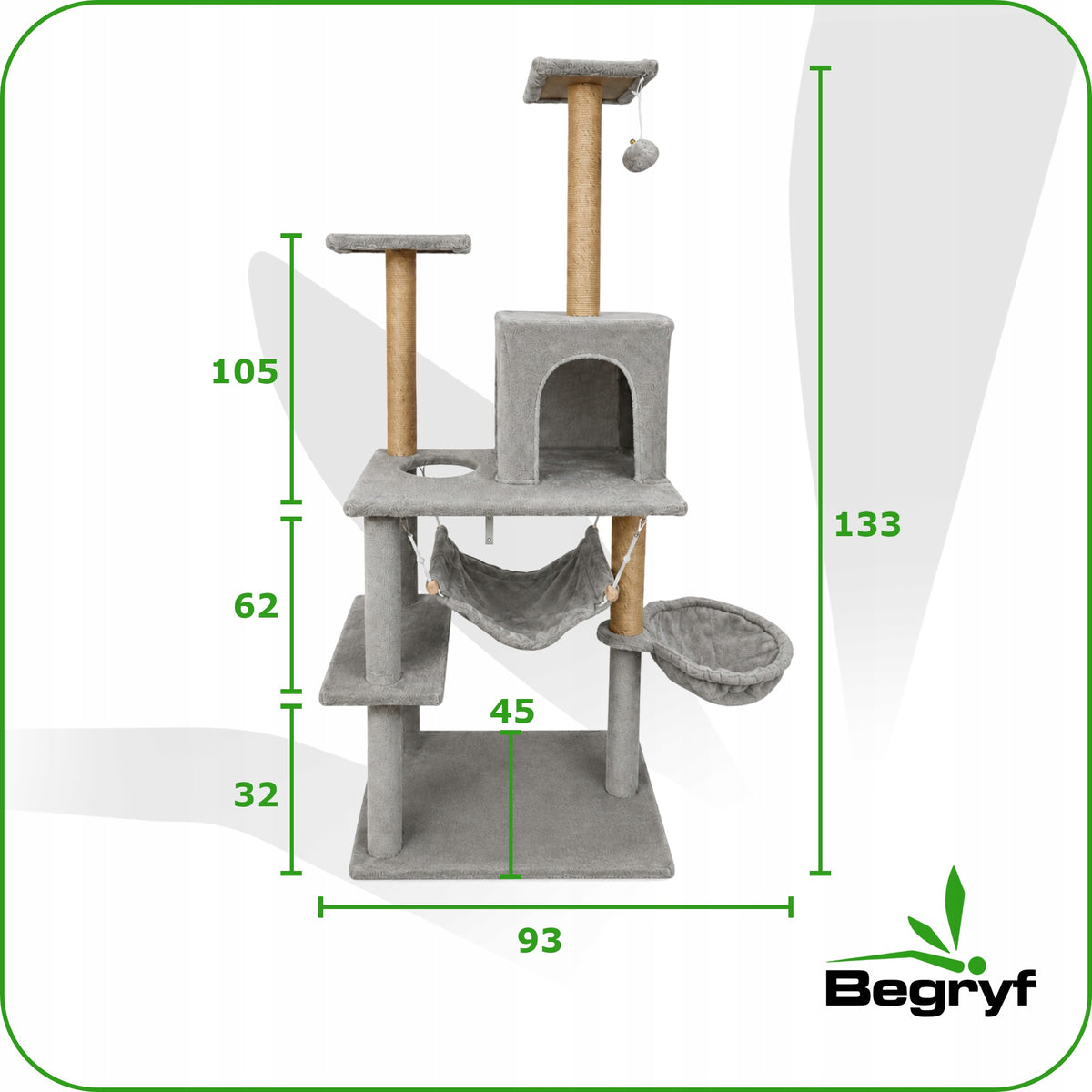 CAT SCRATCHER multi-level COTTAGE large GREY hammock 133cm tree TOY Manufacturer code ZW2Gy