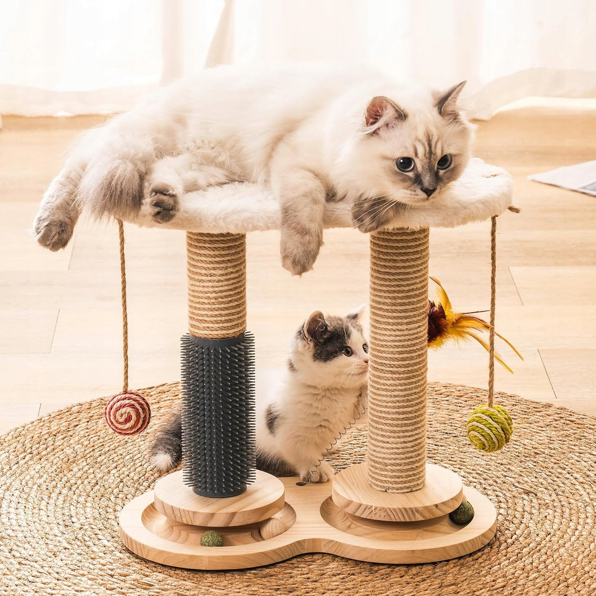 CAT TOY WOODEN INTERACTIVE TRACK 2 SCRATCHING POSTS SISAL BALLS Height (cm) other