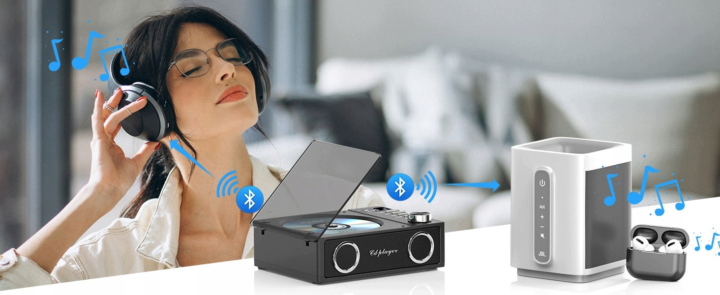 CD PLAYER WITH BLUETOOTH TRANSMISSION TO WIRELESS HEADPHONES Manufacturer code CD-W16