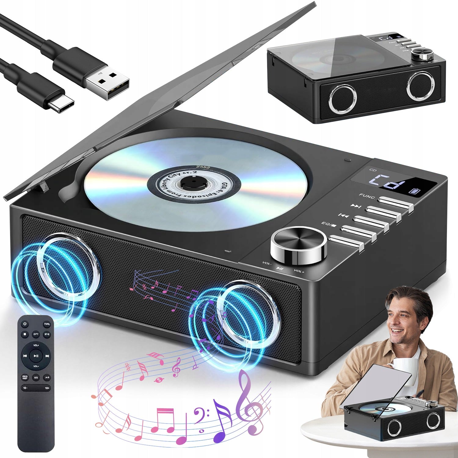 CD PLAYER WITH BLUETOOTH TRANSMISSION TO WIRELESS HEADPHONES