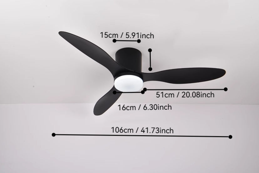 CEILING FAN AjieQaQ WITH REMOTE CONTROL APP LED LAMP WITH WINDMILL 106CM BLACK Packaging status original