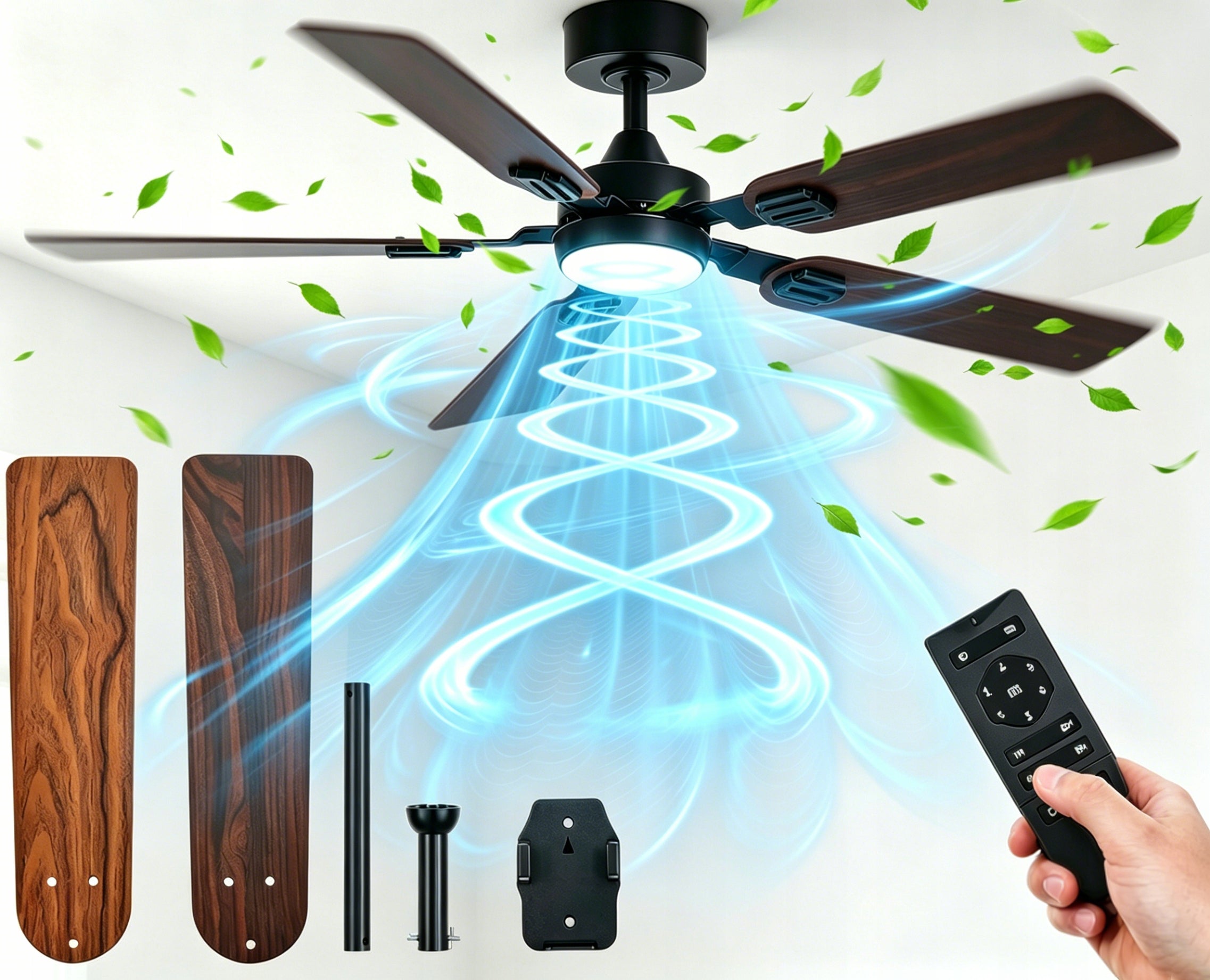 CEILING FAN CEILING LAMP 6 SPEEDS 132CM WITH TIMER + REMOTE CONTROL