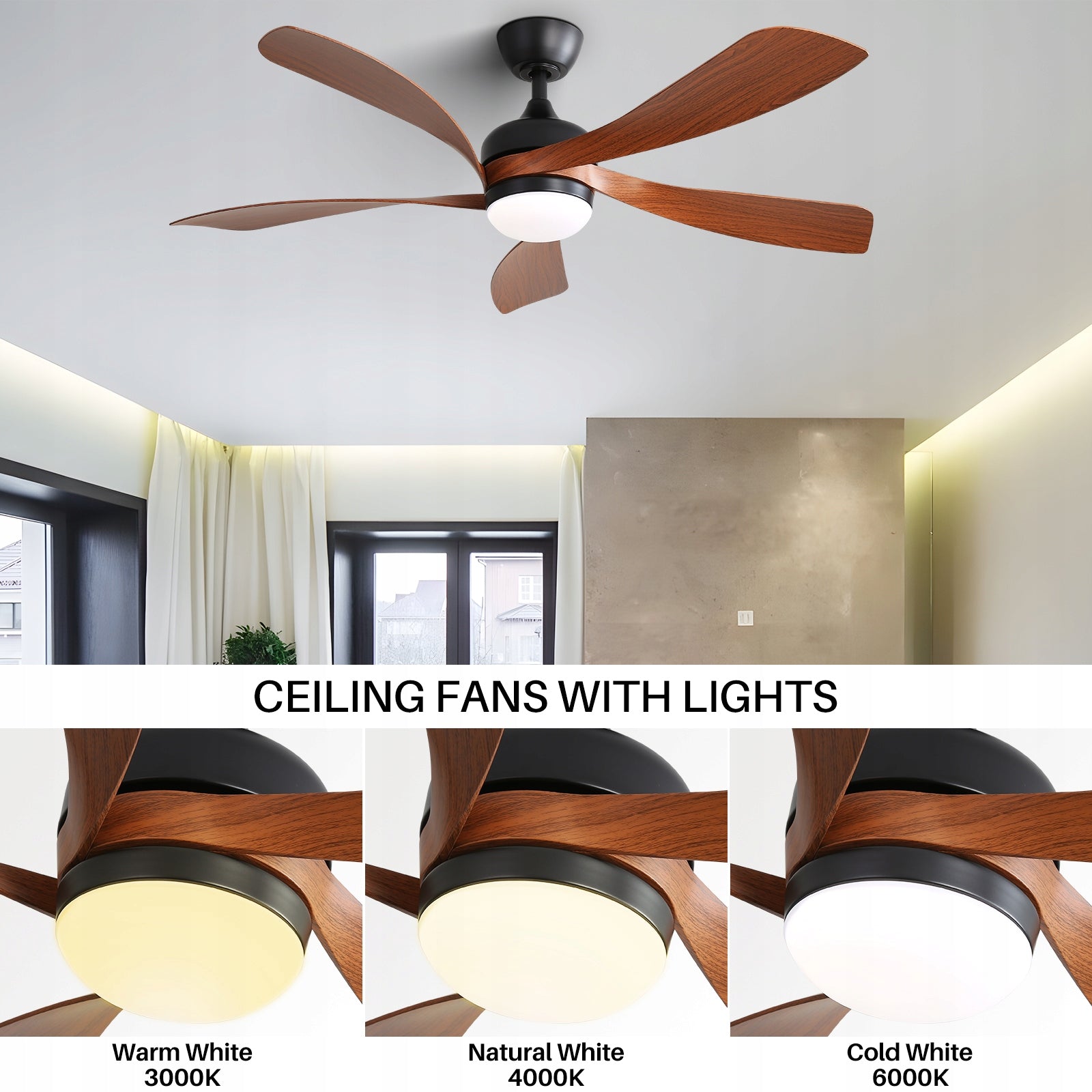 CEILING FAN CHANDELIER LAMP 106CM WOOD STYLE 6 MODES Packaging status original