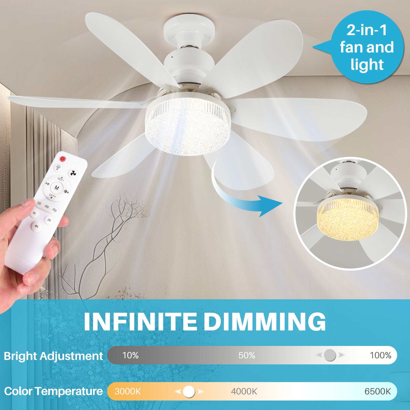 CEILING FAN PLAFOND LED LAMP 52 CM TRANSPARENT ACRYLIC Brand no brand