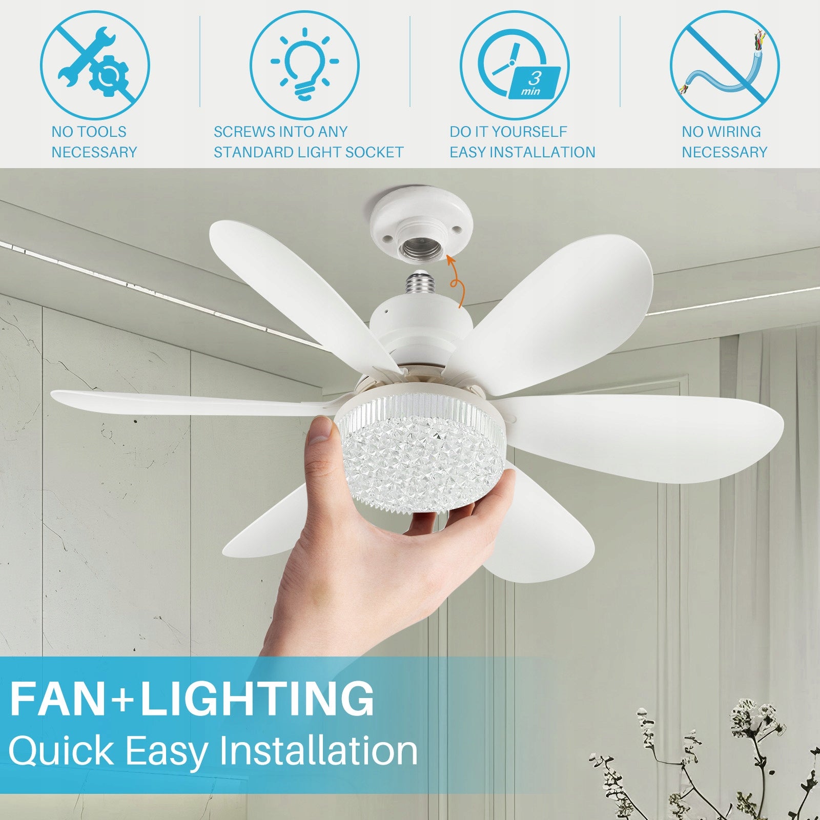 CEILING FAN PLAFOND LED LAMP 52 CM TRANSPARENT ACRYLIC Fan type ceiling