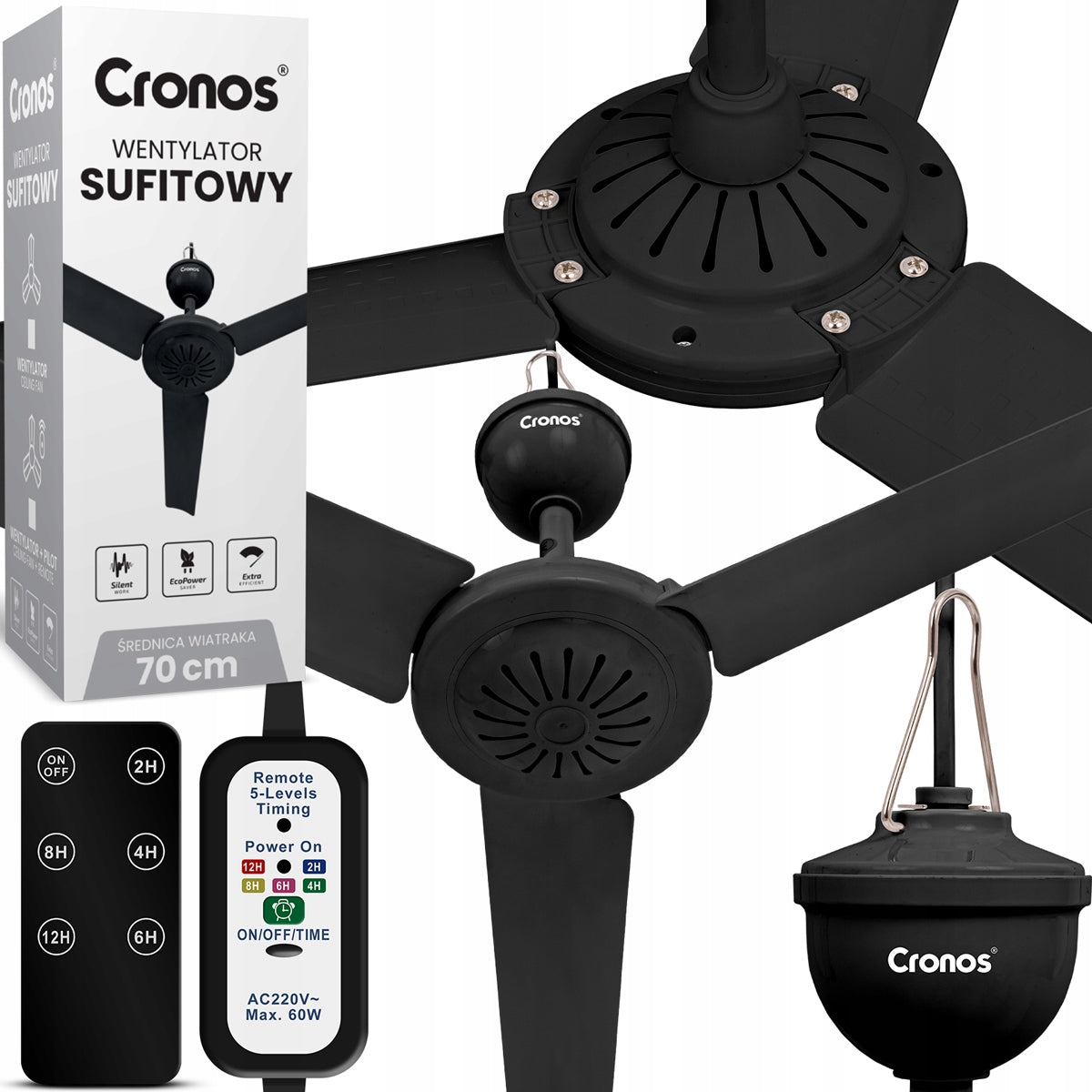CEILING FAN WITH WINDMILL QUIET BLACK WINDMILL 70cm + PILOT TIMER