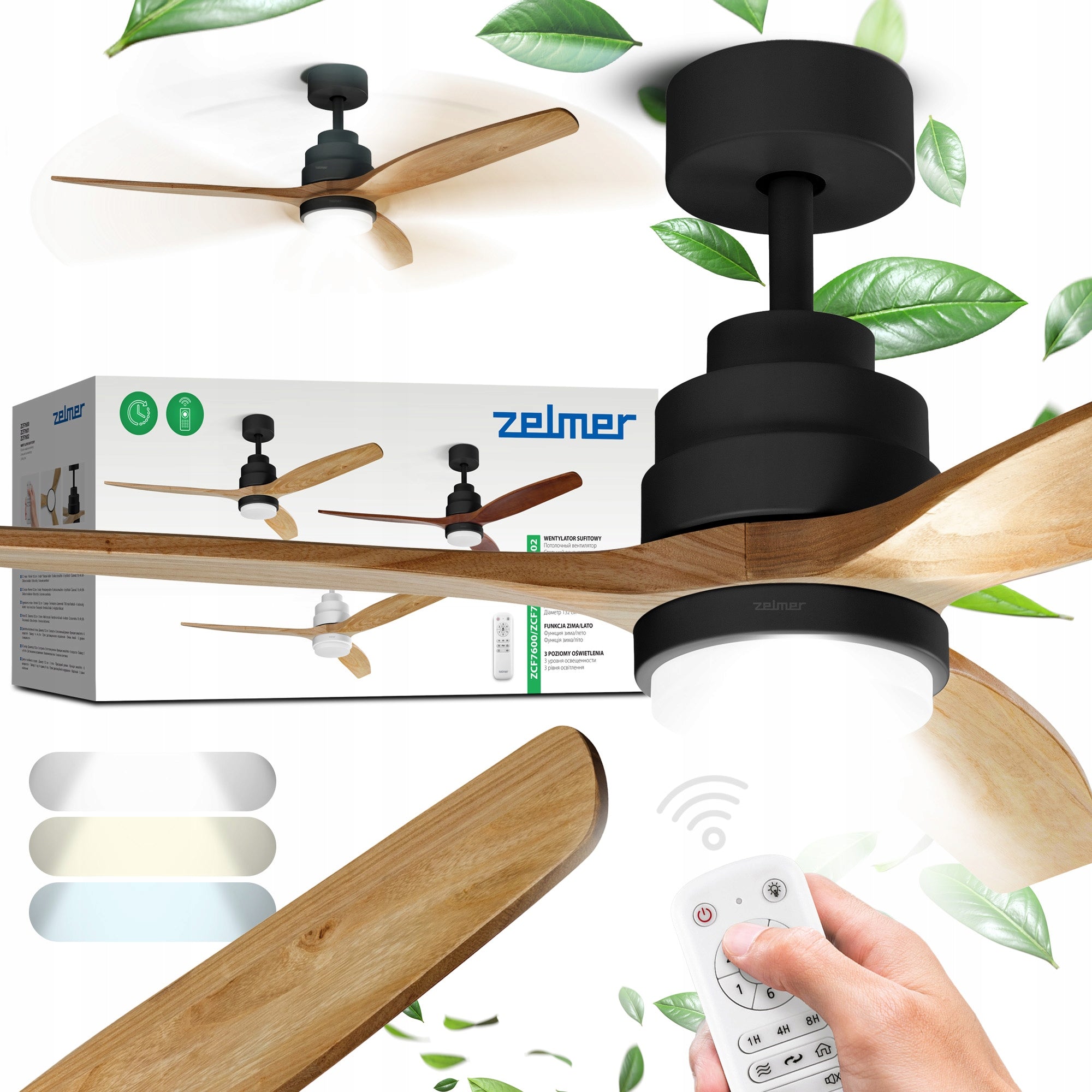 CEILING FAN ZELMER FAN LED LAMP ULTRA QUIET 6MODES BLACK OAK