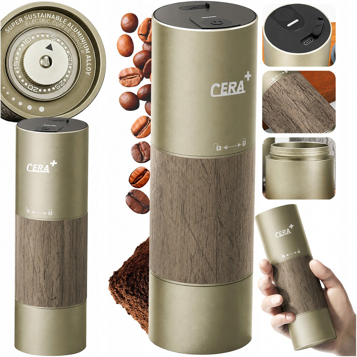 CERA+ CGE01 Electric Coffee Grinder Portable Grinding Adjustment