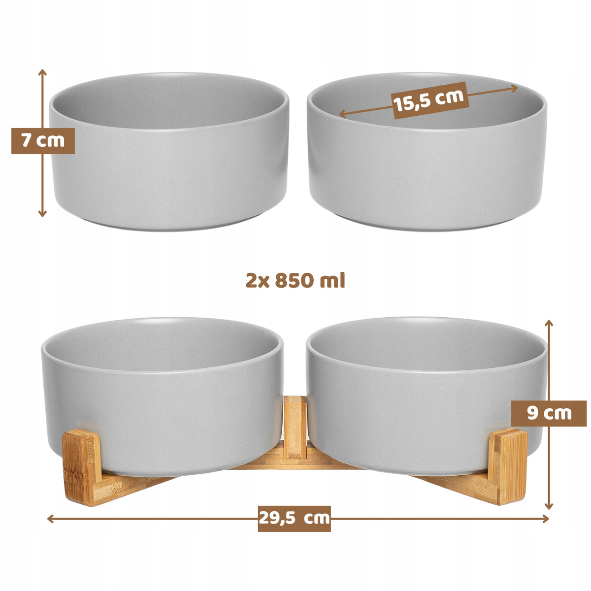 CERAMIC BOWL DOUBLE CAT DOG 2x850ml TWO CERAMIC BOWLS BASE Packaging status original
