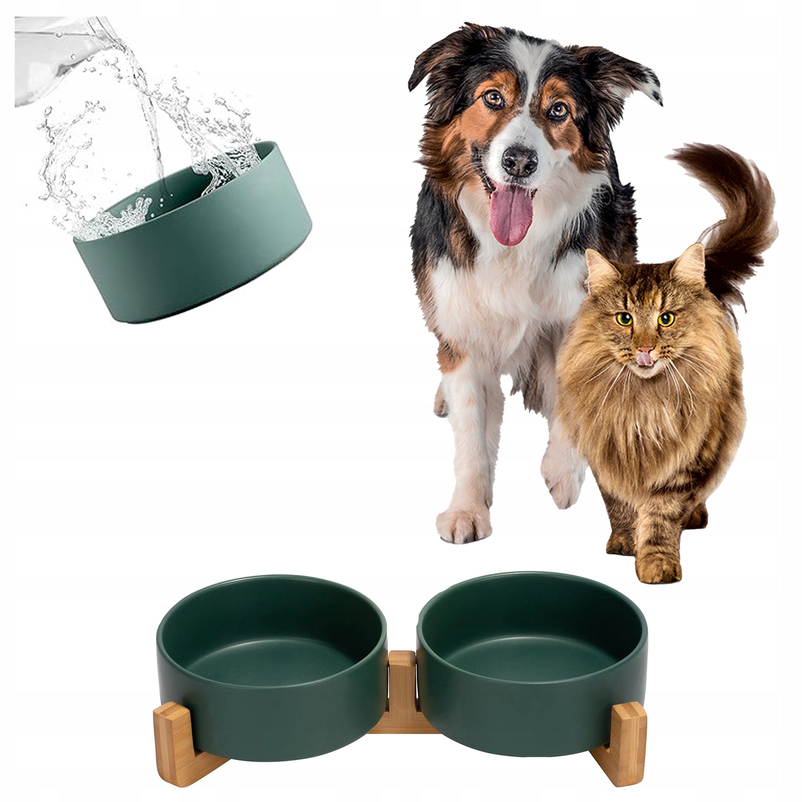 CERAMIC BOWL FOR CAT DOG ON STAND DOUBLE SET 2x400ml