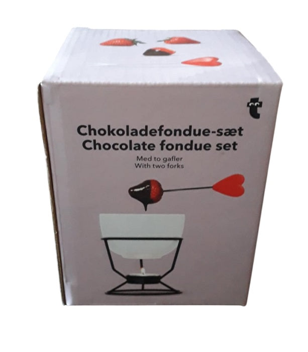 CERAMIC CHOCOLATE FONDUE SET + 2 FORKS WITH HEARTS Brand 100