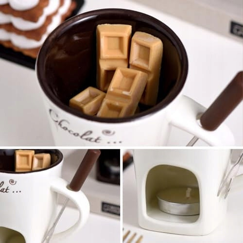CERAMIC CHOCOLATE FONDUE SET 200ML FOR EVENTS STEEL Capacity 0.2 l