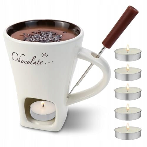 CERAMIC CHOCOLATE FONDUE SET 200ML FOR EVENTS STEEL