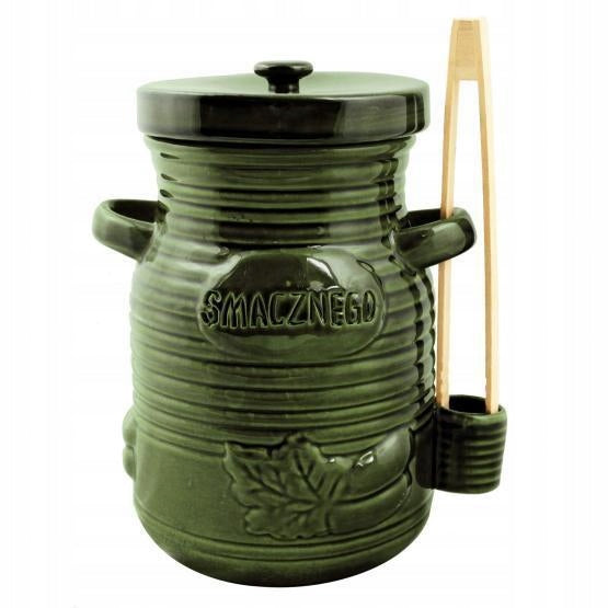 CERAMIC CONTAINER BARREL POT 1,5L STONEWARE FOR CUCUMBERS PLIERS GREEN