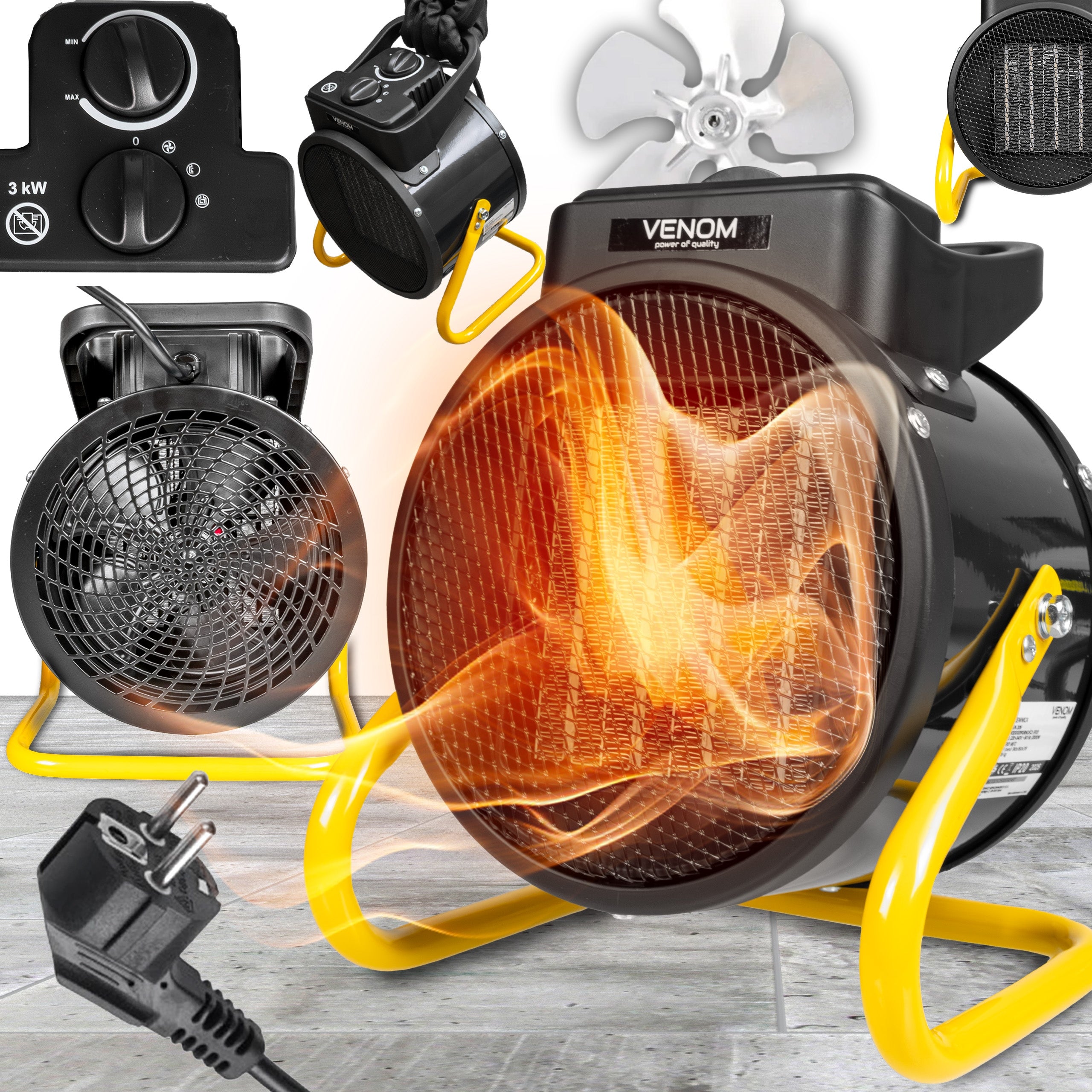 CERAMIC ELECTRIC HEATER 3000W THERMOSTAT HEATER VENOM