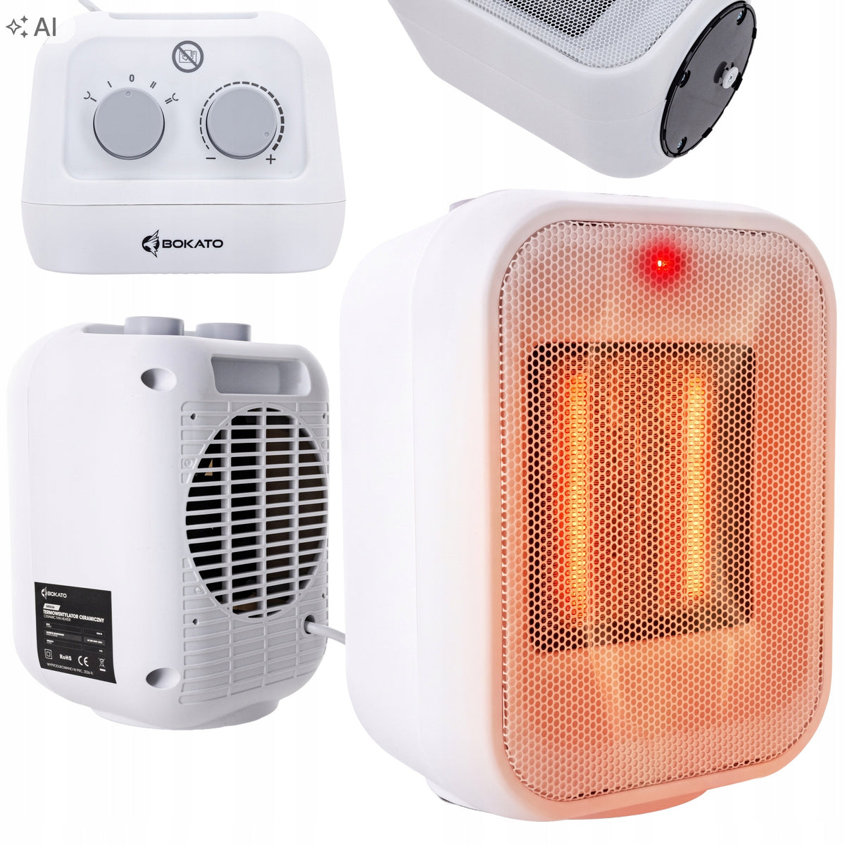 CERAMIC FAN ROTARY HEATER 1500W APRON THERMOSTAT BOKATO