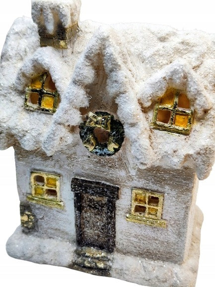 CERAMIC FIGURINE WINTER HOUSE WITH WREATH / LED / 22 CM. / TEA-B45 / 4/16 Brand Diabolo