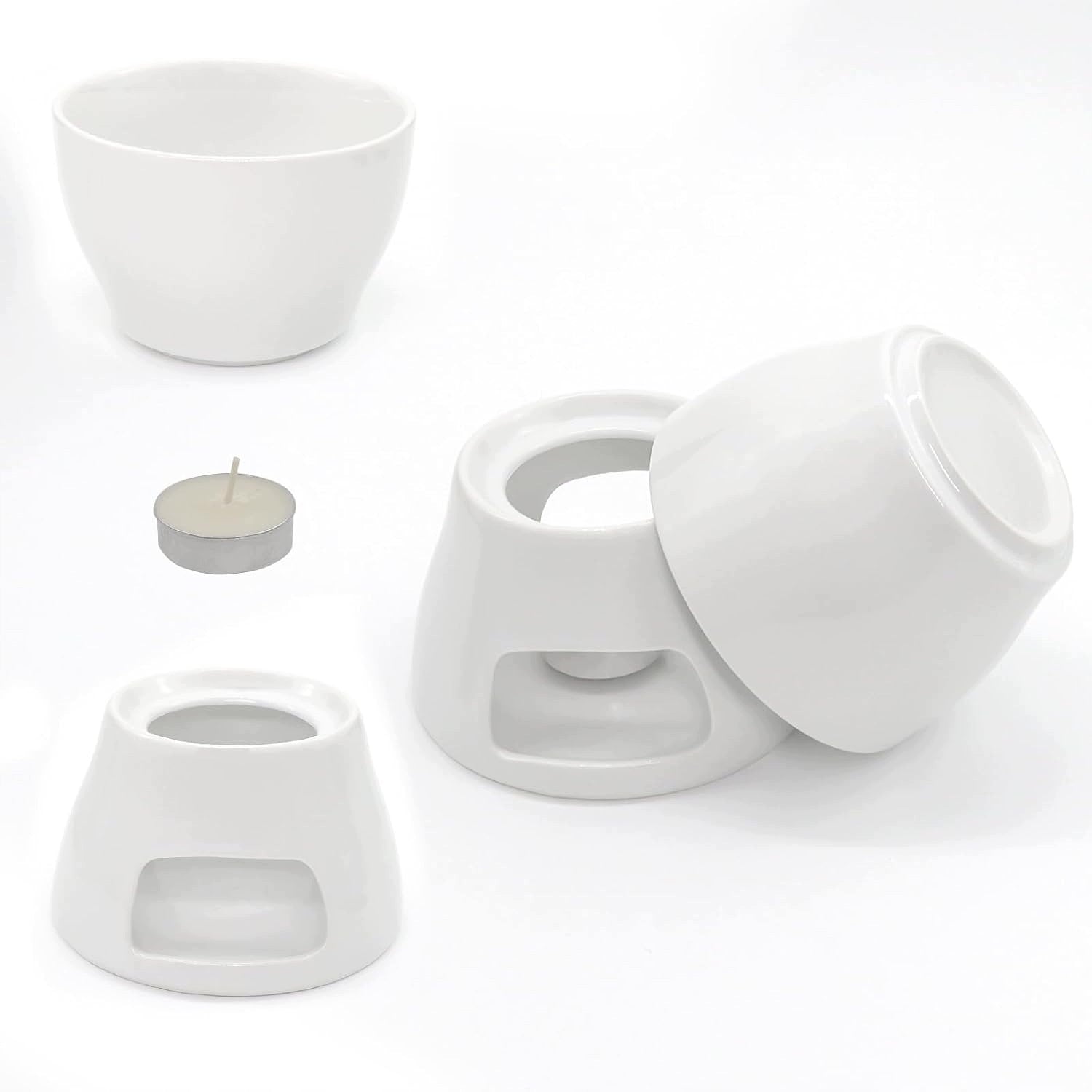 CERAMIC FONDUE CHOCOLATE CANDLE CUP 300ML FORK WHITE Packaging status original