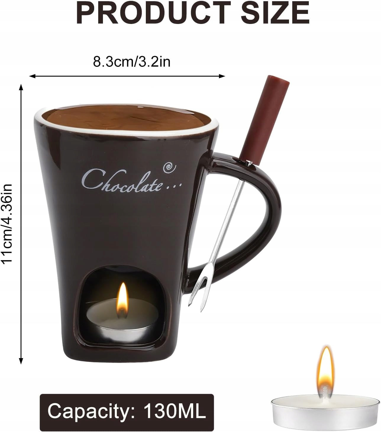 CERAMIC FONDUE CUP 130 ML WITH FORK AND TEALIGHT SET Brand MA